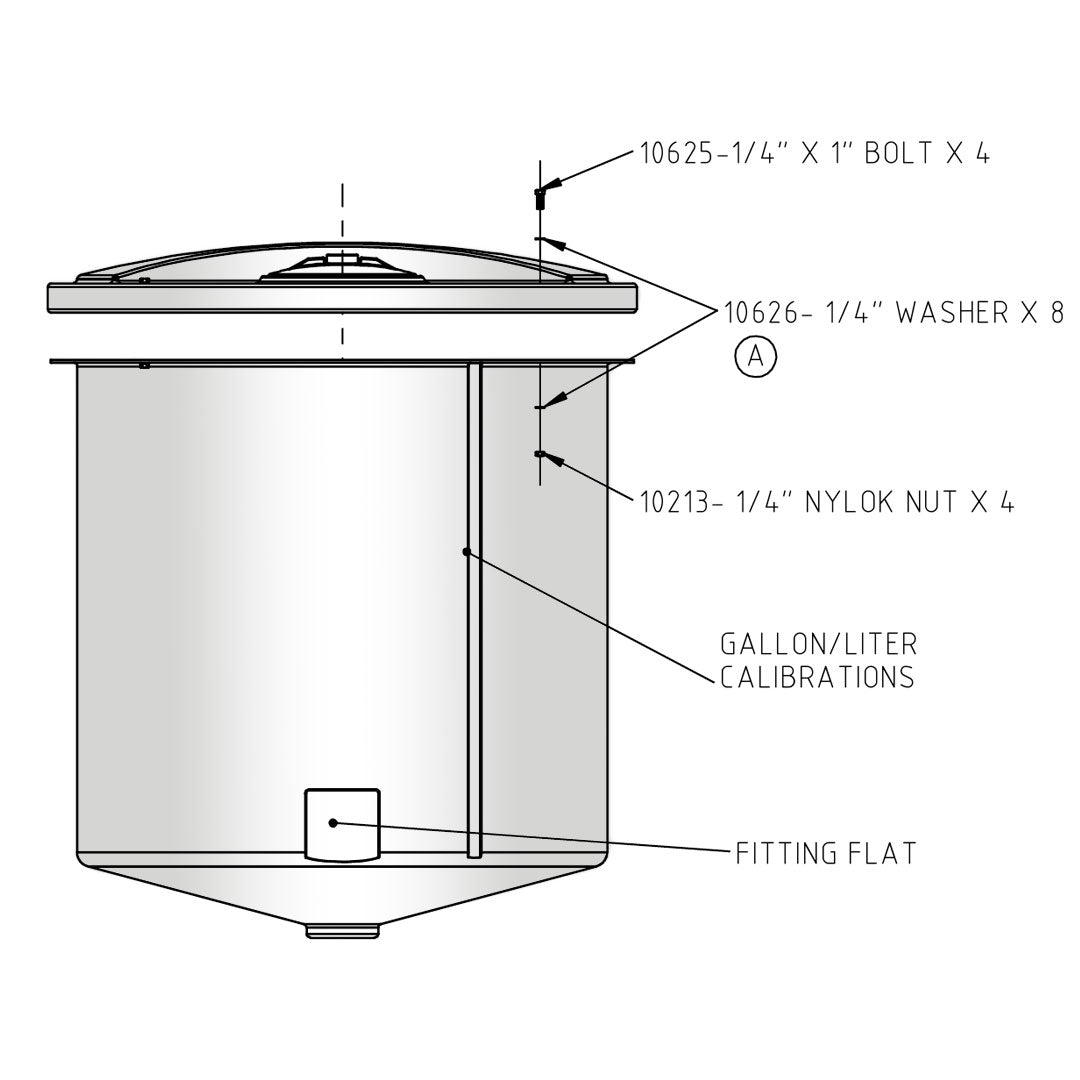 145 Gallon Open Top 15° Cone Bottom Tank | OC0145-36