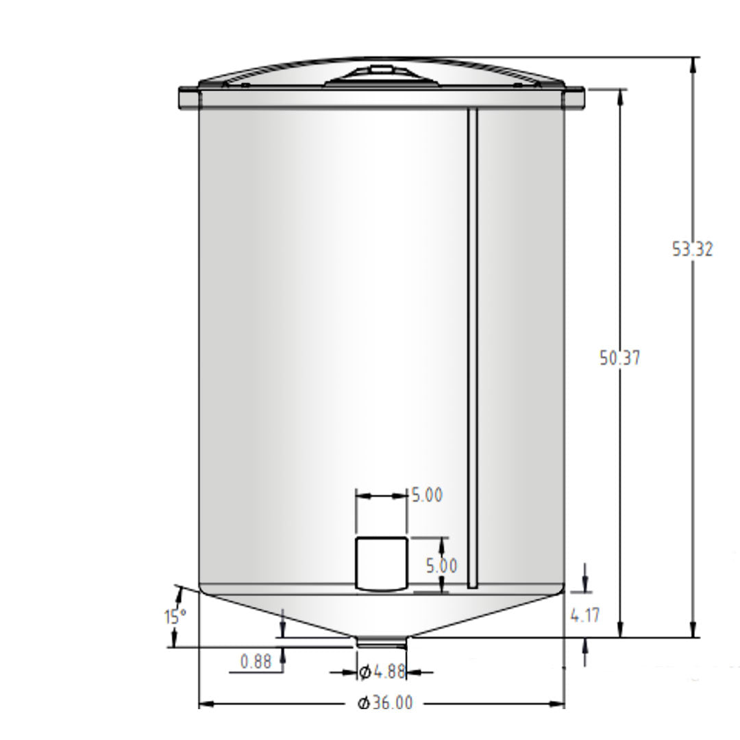 200 Gallon Open Top 15° Cone Bottom Tank | OC0200-36