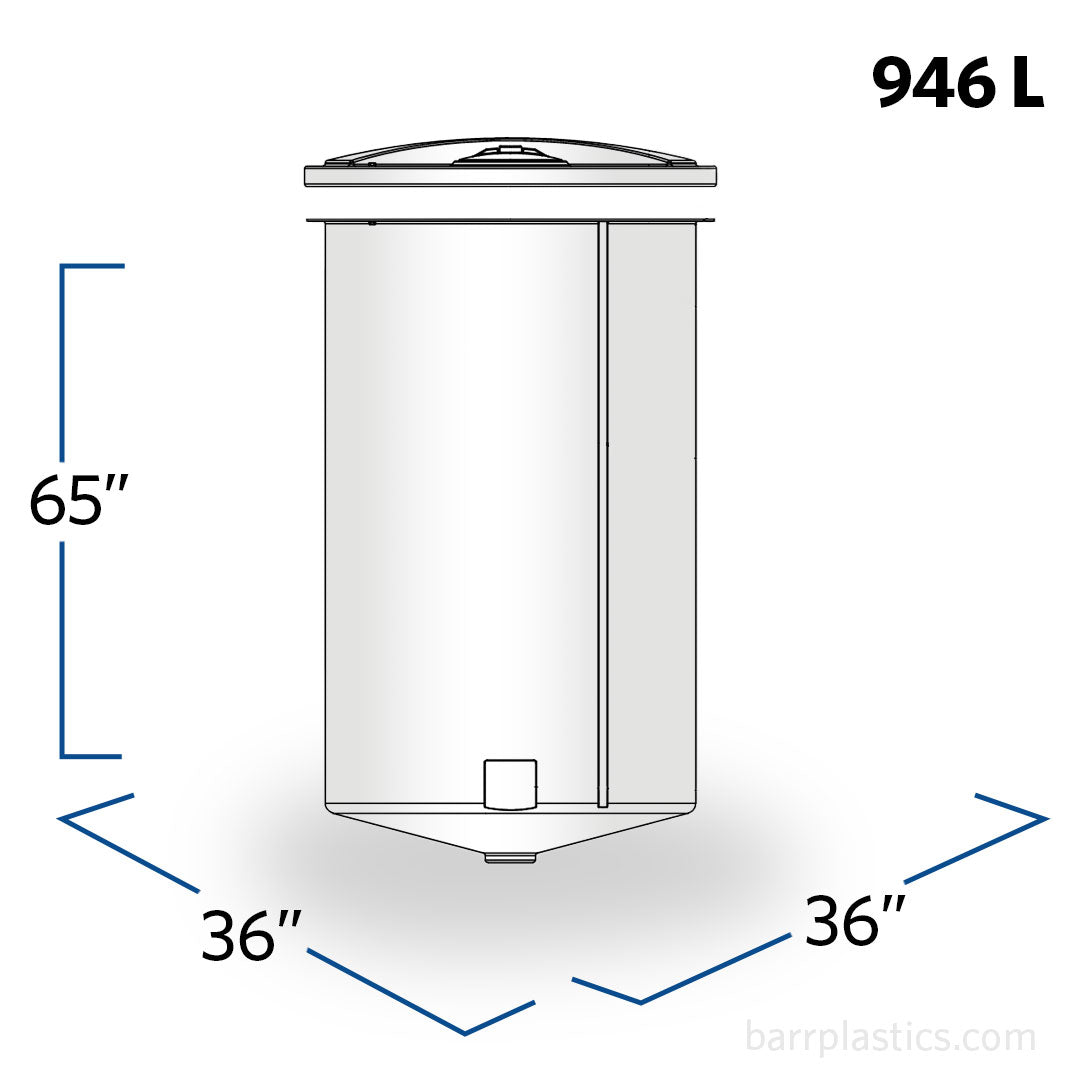 250 Gallon Open Top 15 Degree Cone Bottom Tank | OC0250-36 | BARR Plastics