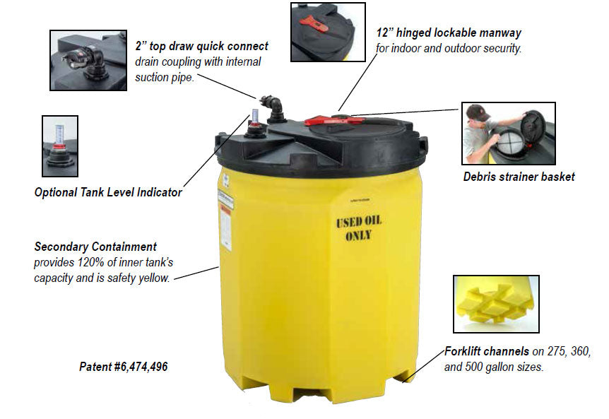 150 Gallon Plastic Vertical Double Wall Waste Oil Tank | 5710102N95703